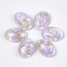 18x12mm Transparent Resin Cabochons with Seed Beads inside Oval10pcs