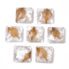 Real Leaf with Foil Epoxy Cabochon Resin Natural 15x15mm - 4pcs
