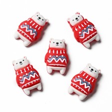 Bear in Red Sweater Resin Flatback Cabochon Embellishment 25x16mm 5pcs
