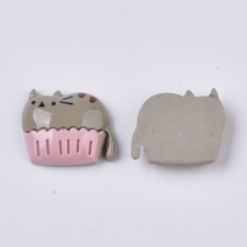 Grey Cat in Cupcake Resin Flatback Cabochon Embellishment 20x17mm 5pcs