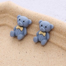 Blue Bear in Bowtie Resin Flatback Cabochon Embellishment 23x16mm 5pcs