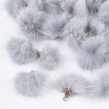 4pc Faux Mink Fur Tassels 20-30mm Long  - Light Grey