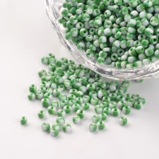12/0 Opaque Glass Seed Beads Green and White 25g bag