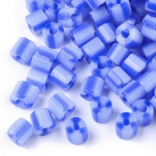 7mm Striped Glass Bugle Beads - Blue and White - 20grams