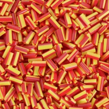 7mm Striped Glass Bugle Beads - Red and Orange - 20grams