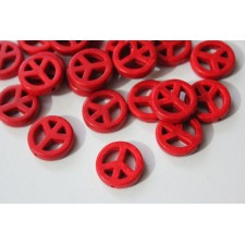 Howlite Peace Sign Beads Synthetic Turquoise - Red - 10pcs