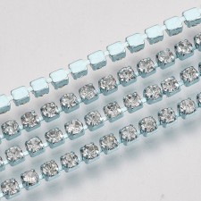 SS6 Colour Plated Metal Chain with Pale Blue Turquoise Glass Stone - 10yd Roll 