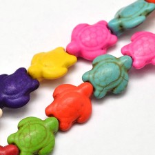 Howlite Turtle Beads - Dyed, Mixed Colors, 18x14x7mm, 15" Strand