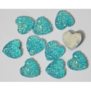 Glue On Glitter Hearts 15mm - Blue Aqua - Pack of 10