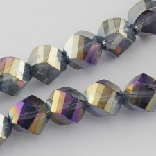 6x6mm Electroplate Glass Beads Strands, Faceted, Twist, Dark Slate Gray AB