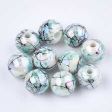 10mm Drawbench Acrylic Beads Round  - Turquoise Blue - 50 beads
