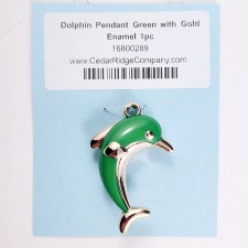 Dolphin Pendant Green with Gold Enamel 1pc