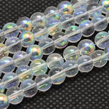 10mm Electroplate Glass Round Bead  Strand AB Clear 15" Strand