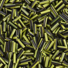 7mm Striped Glass Bugle Beads - Green and Black - 20grams