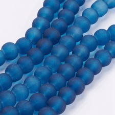 4mm Frosted Matte Transparent Glass Beads 32" Strand - Marine Blue