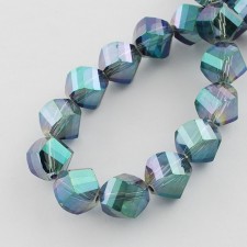 4x4mm Electroplate Glass Beads Strands, Faceted, Twist, AB Teal