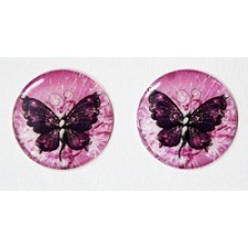 Butterfly Purple 2pcs One Inch Round Epoxy Cabochon Beading Focal Center