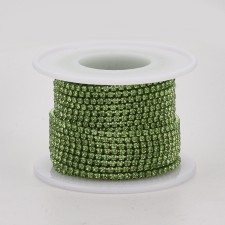 SS6 Colour Plated Metal Chain with Peridot Green Glass Stone - 10yd Roll