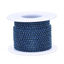 SS6 Colour Plated Metal Chain with Lt. Sapphire Glass Stone - 10yd Roll