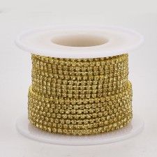 SS6 Colour Plated Yellow Metal Chain with Yellow Glass Stone - 10yd Roll 
