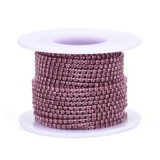 SS6 Colour Plated Metal Chain with Rose Glass Stone - 10yd Roll