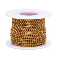 SS6 Colour Plated Metal Chain with Orange Glass Stone - 10yd Roll