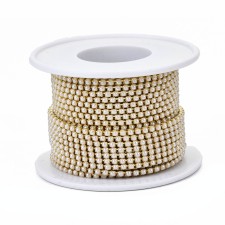 SS6 Gold Metal Chain with White Imitation Pearl ABS - 10yd Roll