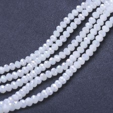 4x3mm Electroplated Glass Faceted Rondelle Beads 17in Strand Pearl Lustre White