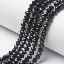 3x2mm Rondelle Faceted Round Beads - Opaque Black - 16" Strand 165pc Approx.