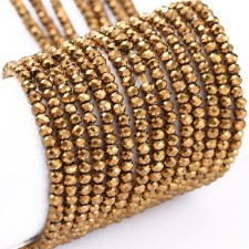 2x1.5mm Electroplate Glass Beads Strands, Full Plated, Faceted, Rondelle - Golden - 14" Strand