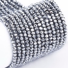 2x1.5mm Electroplate Glass Beads Strands, Full Plated, Faceted, Rondelle - Platinum Silver - 14" Strand