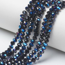 4x3mm Faceted Rondelle Half Electroplated Glass Beads 17 in Strand AB Plated Dark Blue