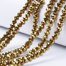 6x5mm Rondelle Faceted Round Glass Beads - Gold Plate - 16" Strand 88pc Approx.
