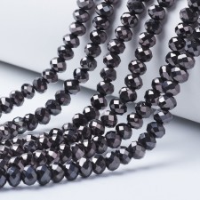 6x5mm Rondelle Faceted Round Glass Beads - Black Plate - 16" Strand 88pc Approx.