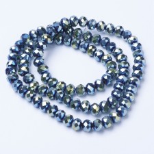 6x5mm Rondelle Faceted Round Glass Beads - Blue/Green Plate - 16" Strand 88pc Approx.