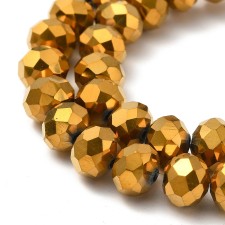 8x6mm Rondelle Faceted Round Glass Beads - Gold Plate - 16" Strand 68pcs Approx.