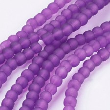 4mm Frosted Matte Transparent Glass Beads 32" Strand - Purple