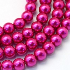 4mm Round Glass Pearl Imitation Beads - Fuchsia - 31" Strand