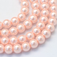 4mm Round Glass Pearl Imitation Beads - Peach Puff - 31" Strand