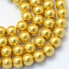 4mm Round Glass Pearl Imitation Beads - Gold - 23.5" Strand