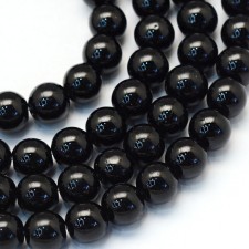 6mm Round Glass Pearl Imitation Beads - Black - 31" Strand