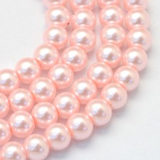 6mm Round Glass Pearl Imitation Beads - Pink - 31" Strand