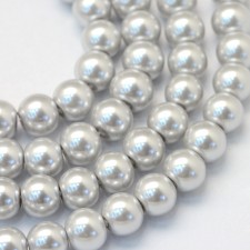 6mm Round Glass Pearl Imitation Beads - Light Grey - 31" Strand