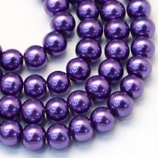 6mm Round Glass Pearl Imitation Beads - Purple - 31" Strand