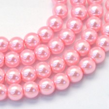 6mm Round Glass Pearl Imitation Beads - Pink - 31" Strand