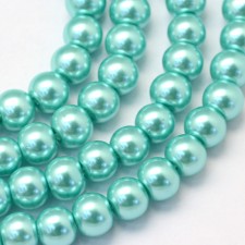 6mm Round Glass Pearl Imitation Beads - Green Turquoise - 31" Strand