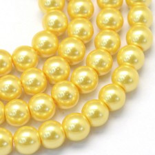 6mm Round Glass Pearl Imitation Beads - Yellow - 31" Strand
