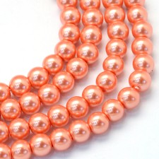 6mm Round Glass Pearl Imitation Beads - Coral - 31" Strand
