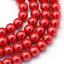 6mm Round Glass Pearl Imitation Beads - Crimson Red - 31" Strand