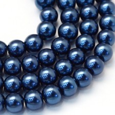 6mm Round Glass Pearl Imitation Beads - Marine Blue - 31" Strand